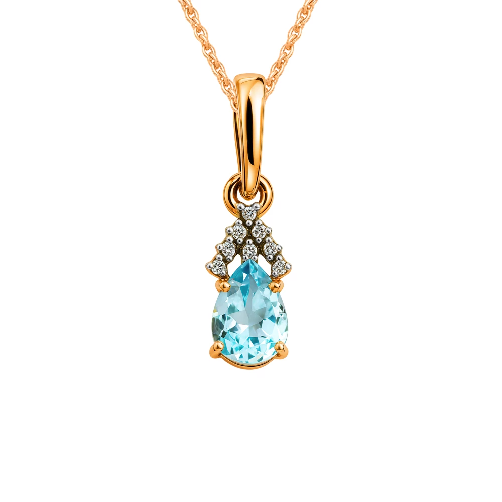 Подвес с топазами и фианитами из красного золота 585 пробы