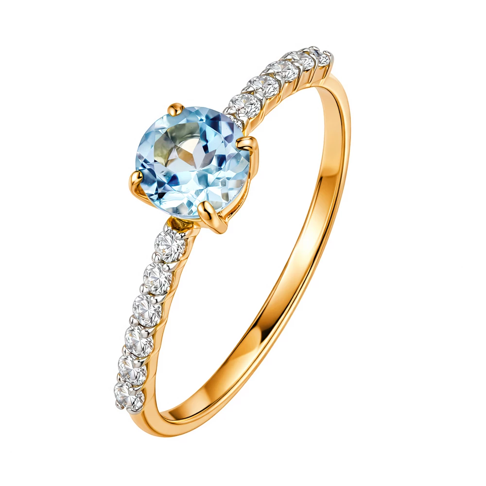 Кольцо с топазами и фианитами из красного золота 375 пробы