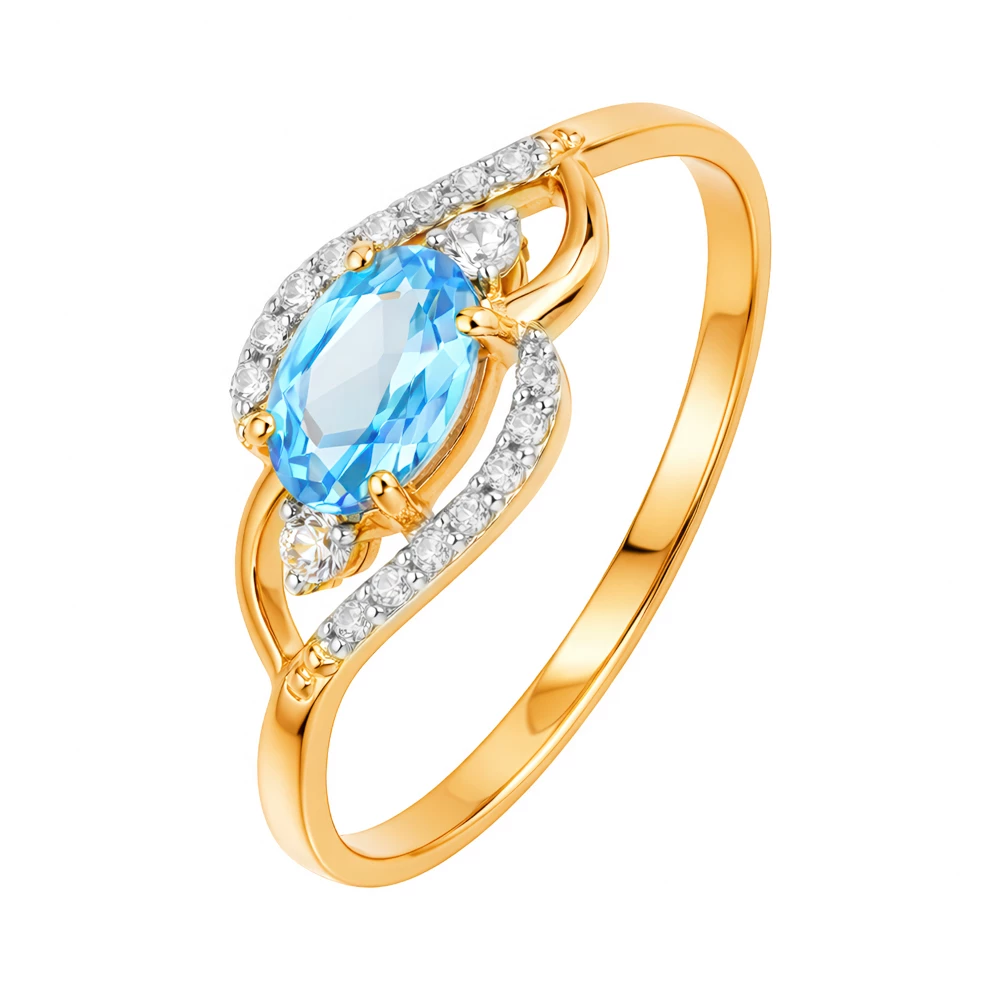 Кольцо с топазами и фианитами из красного золота 585 пробы