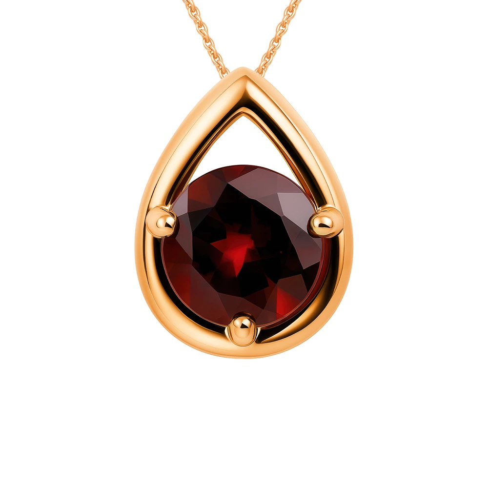 Подвес с гранатом из красного золота 375 пробы