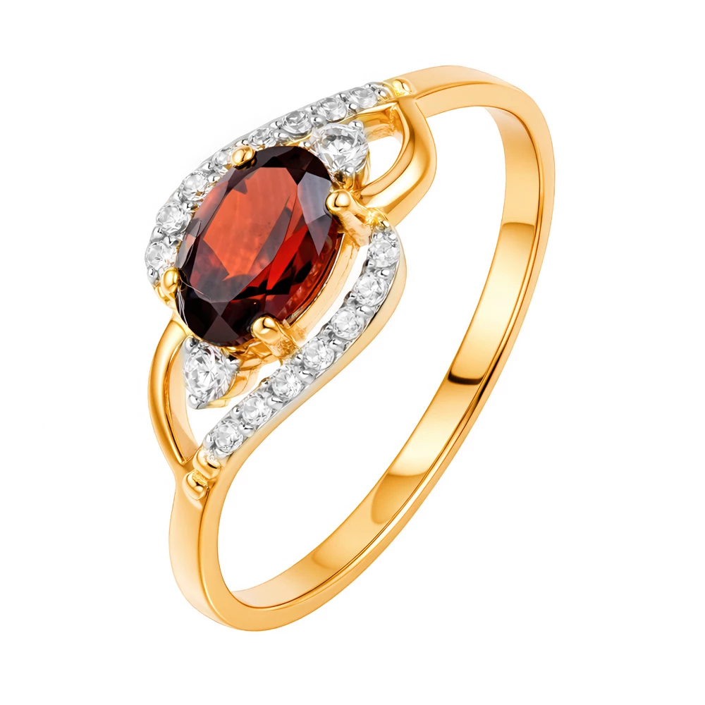 Кольцо с гранатами и фианитами из красного золота 585 пробы