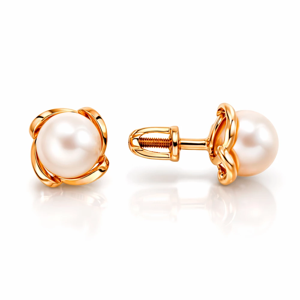 Серьги с культивированным жемчугом из красного золота 585 пробы