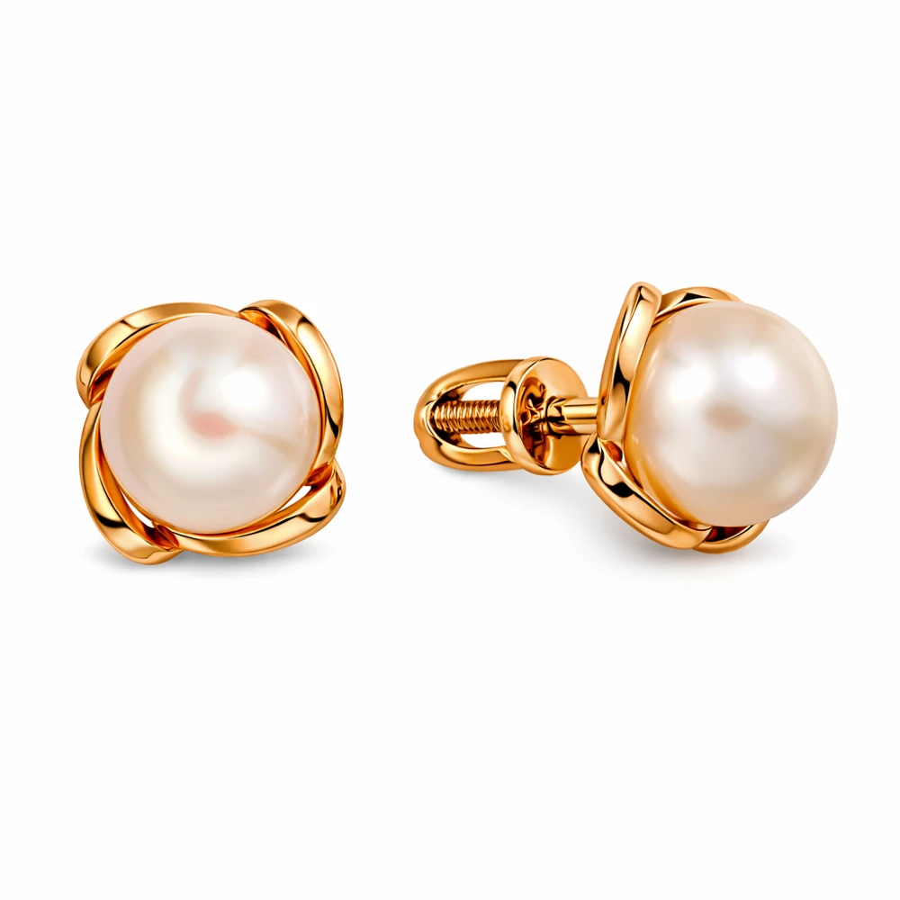 Серьги с культивированным жемчугом из красного золота 585 пробы