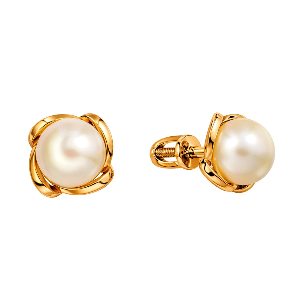 Серьги с культивированным жемчугом из красного золота 585 пробы