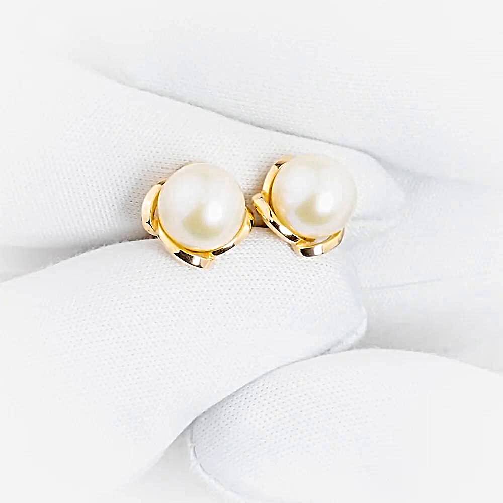 Серьги с культивированным жемчугом из красного золота 585 пробы Серьги с культивированным жемчугом из красного золота 585 пробы