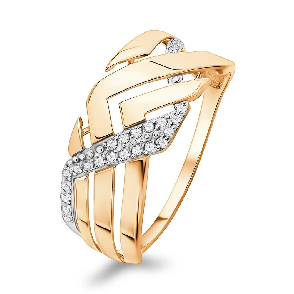 Кольцо с фианитами из красного золота 585 пробы