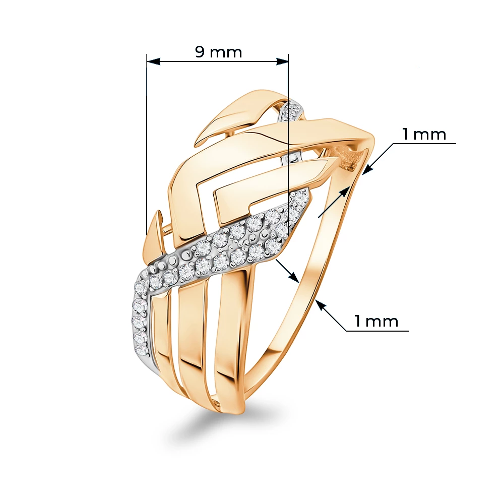 Кольцо с фианитами из красного золота 585 пробы