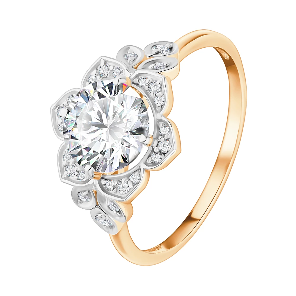 Кольцо с фианитами из красного золота 585 пробы 1