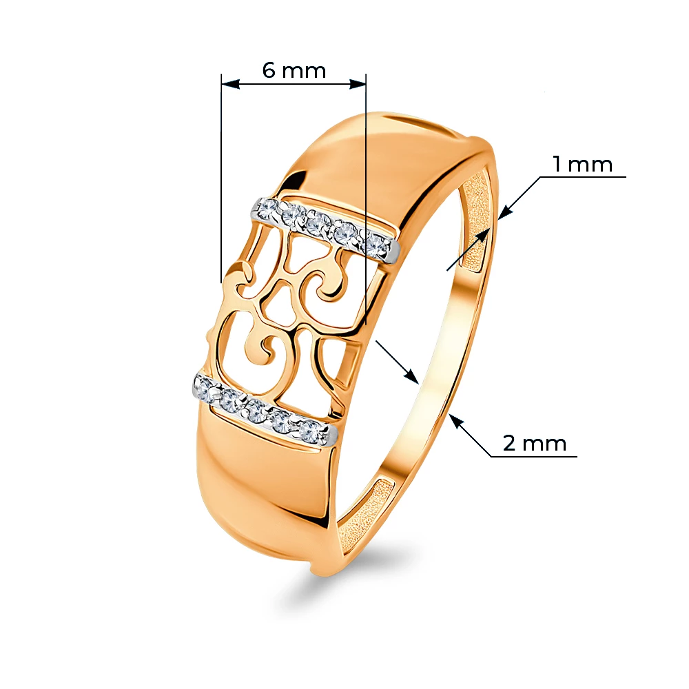 Кольцо с фианитами из красного золота 585 пробы