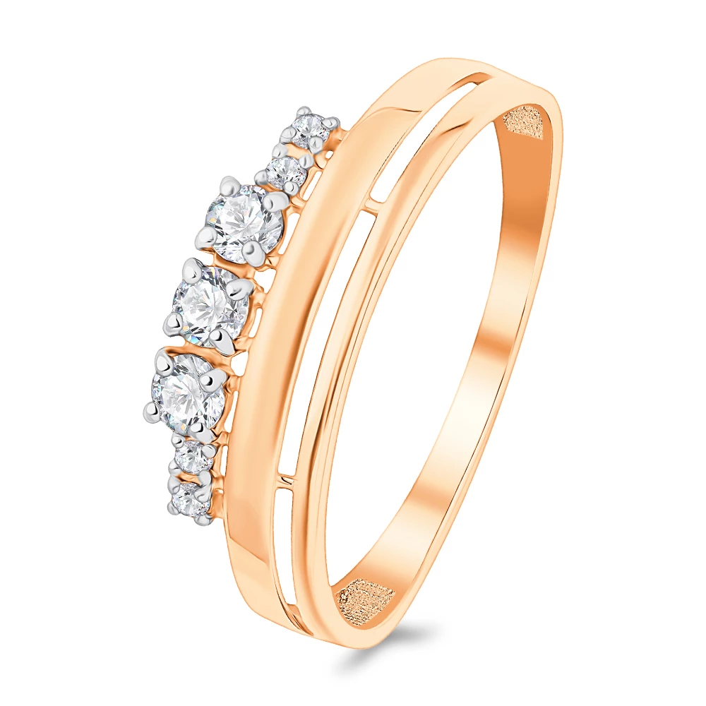 Кольцо с фианитами из красного золота 585 пробы