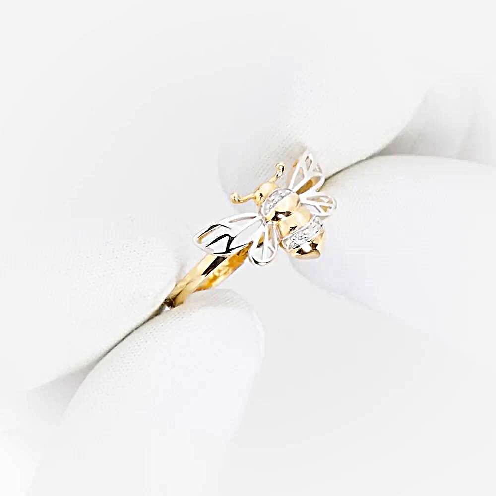 Кольцо  Пчелка с фианитами из красного золота 585 пробы 1