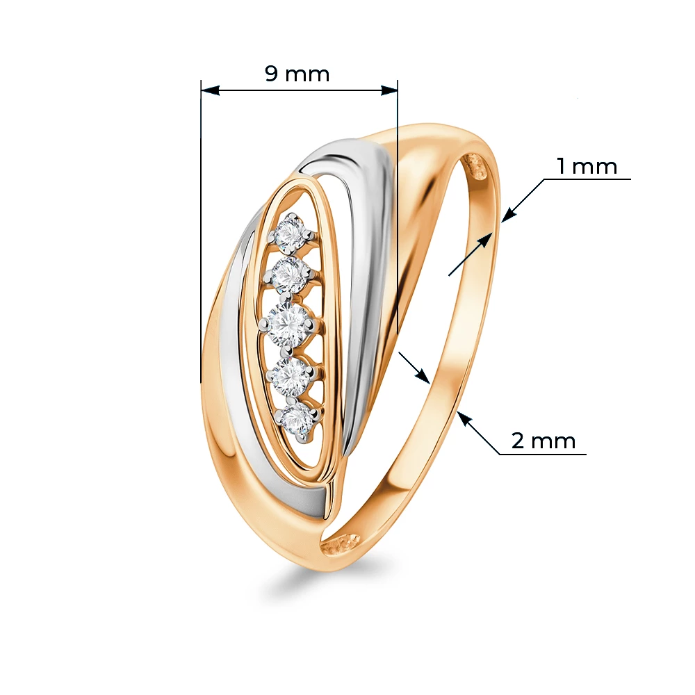 Кольцо с фианитами из красного золота 585 пробы