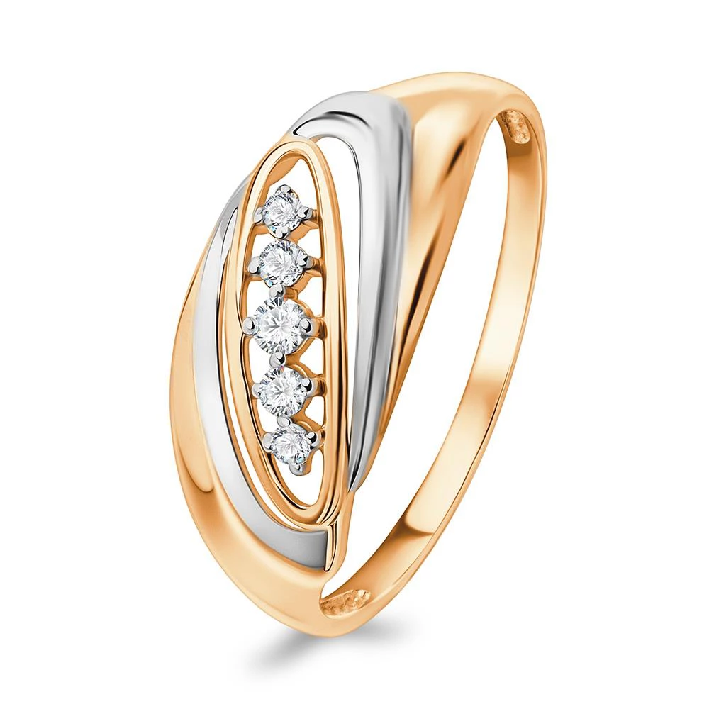 Кольцо с фианитами из красного золота 585 пробы