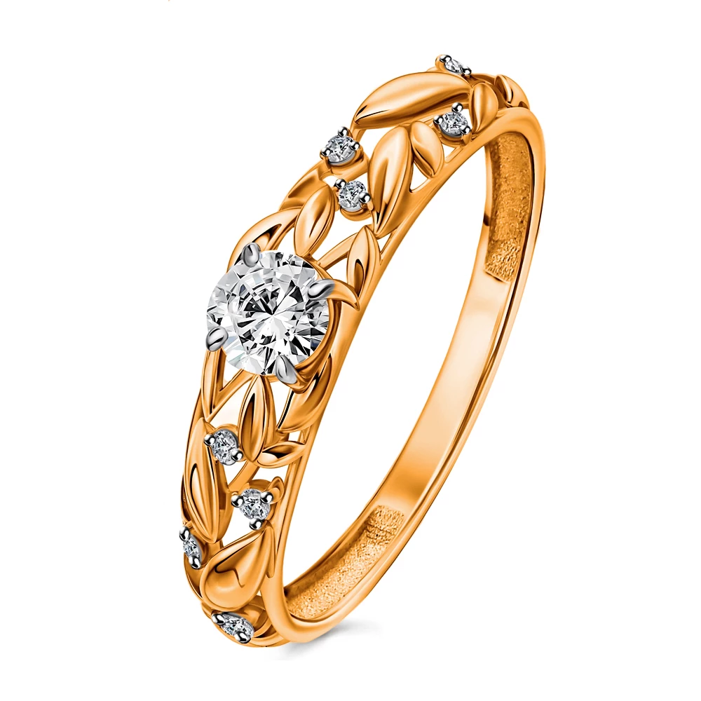 Кольцо с фианитами из красного золота 585 пробы