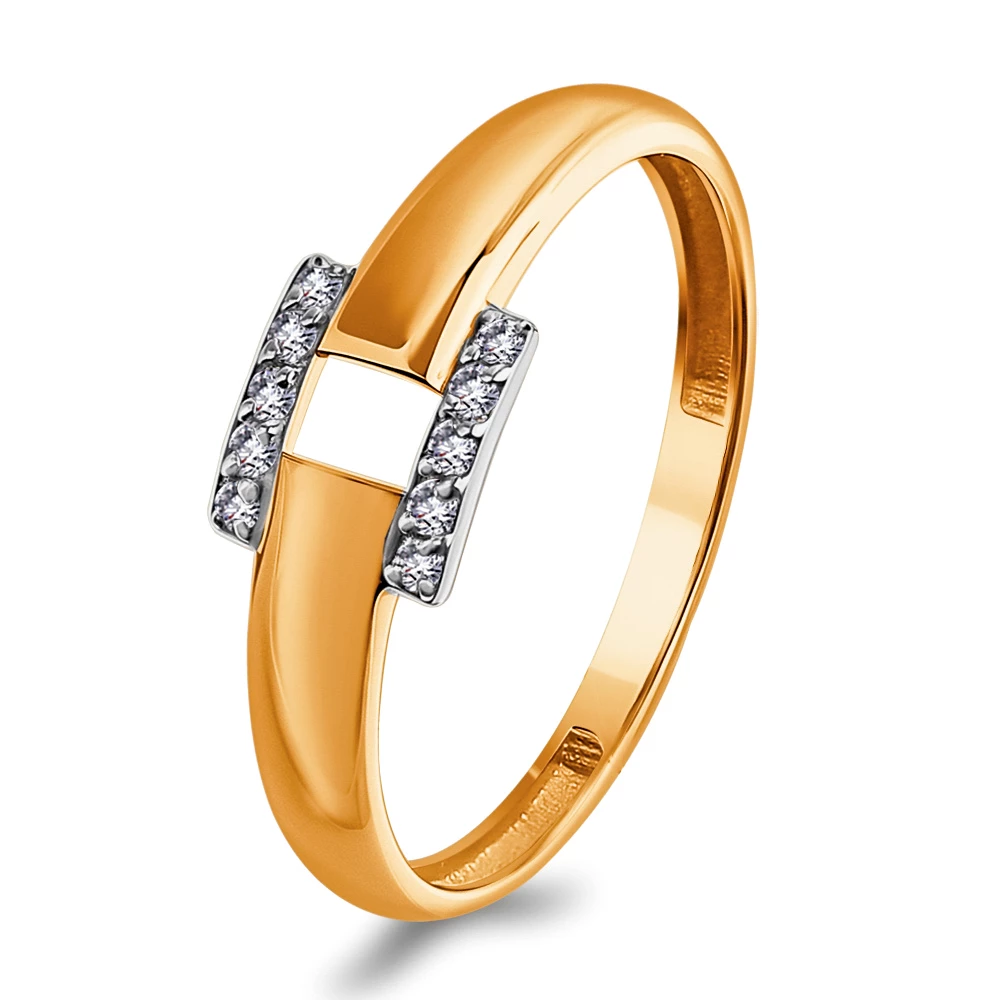 Кольцо с фианитами из красного золота 585 пробы