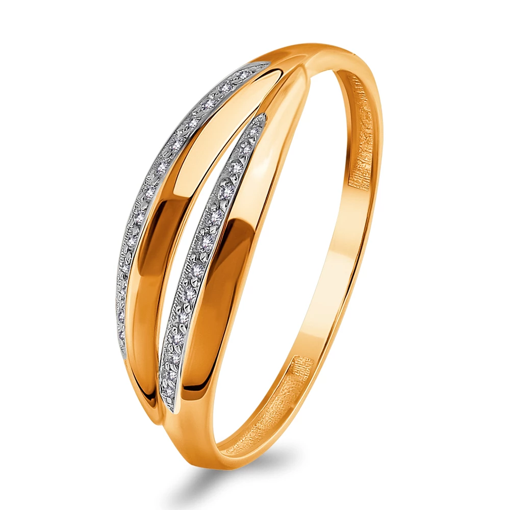 Кольцо с фианитами из красного золота 585 пробы