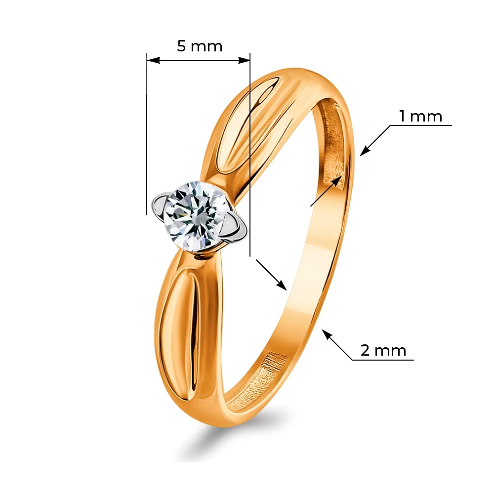 Кольцо с фианитом из красного золота 585 пробы