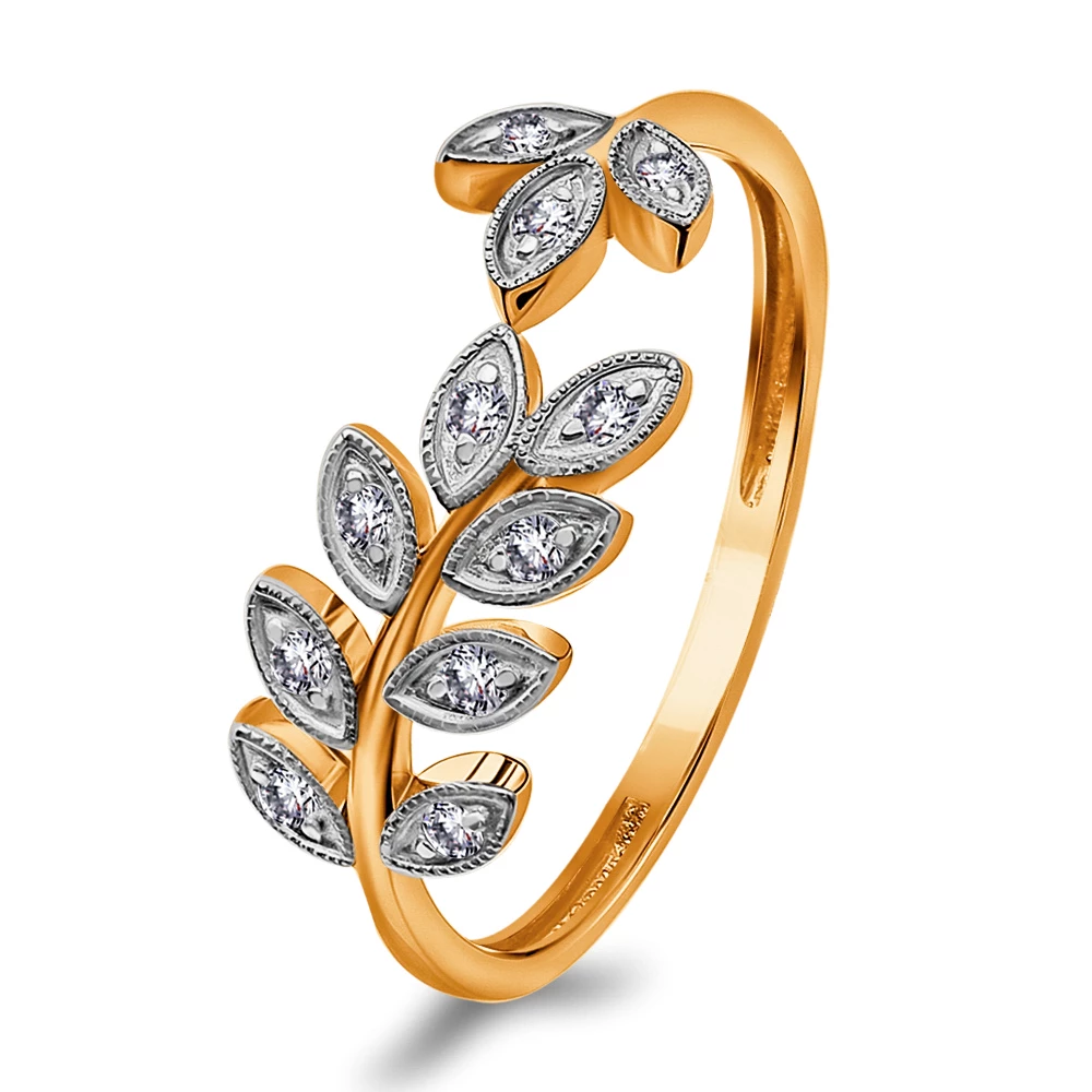 Кольцо с фианитами из красного золота 585 пробы