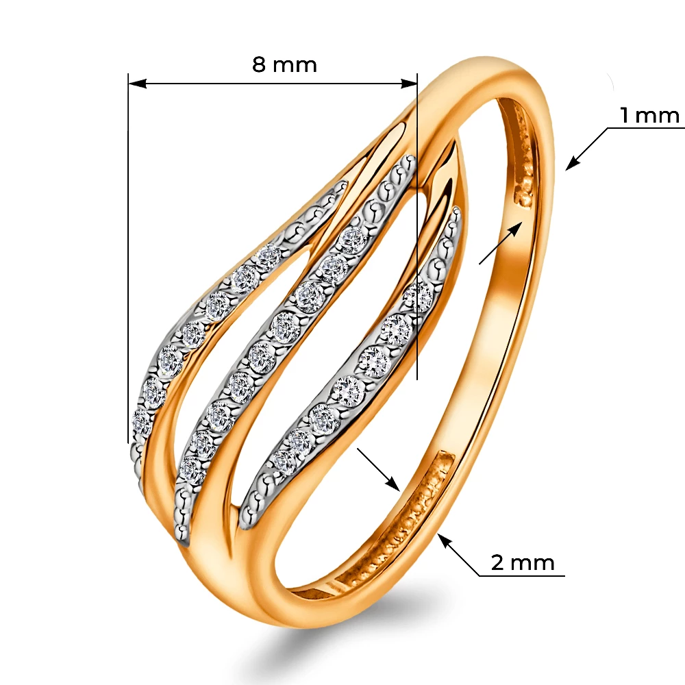 Кольцо с фианитами из красного золота 585 пробы