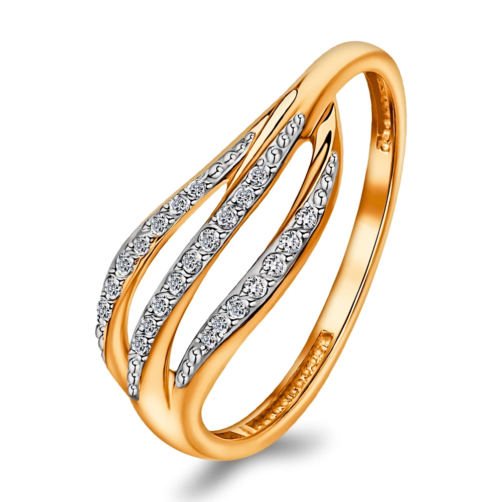 Кольцо с фианитами из красного золота 585 пробы