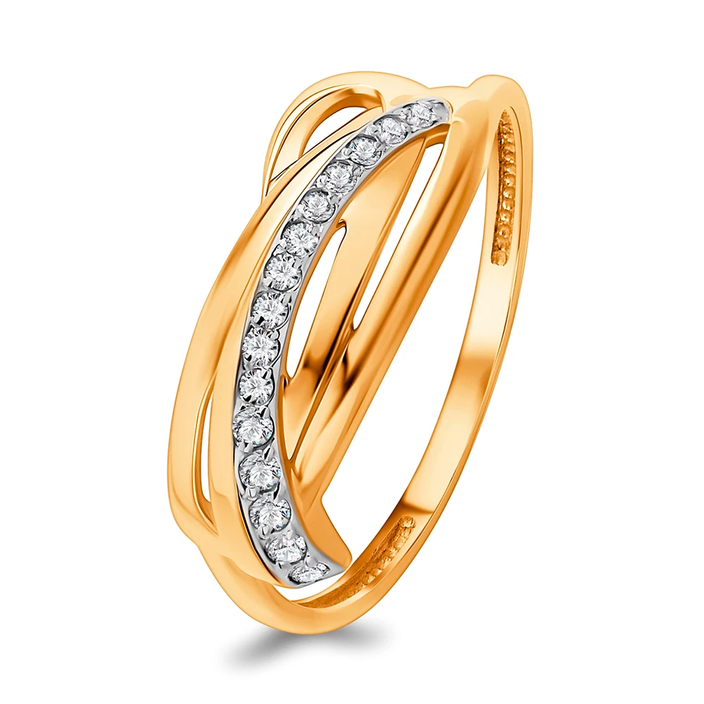 Кольцо с фианитами из красного золота 585 пробы