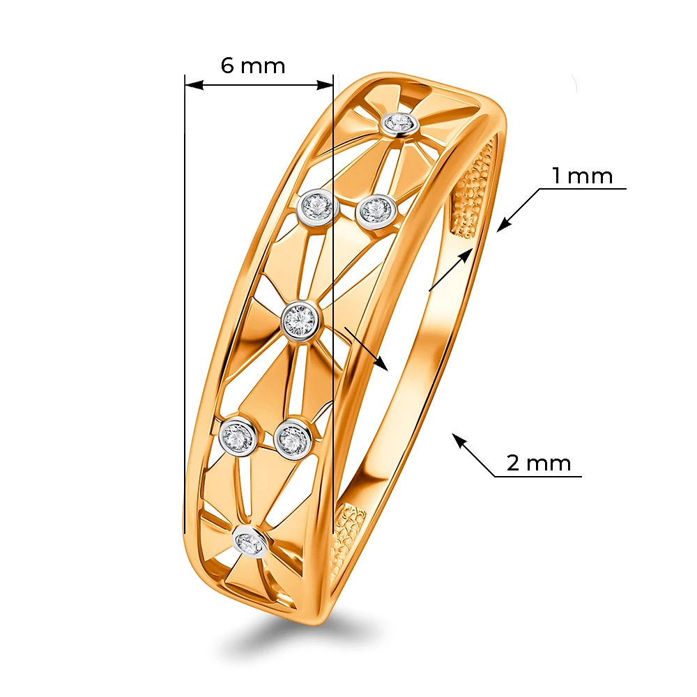 Кольцо с фианитами из красного золота 585 пробы