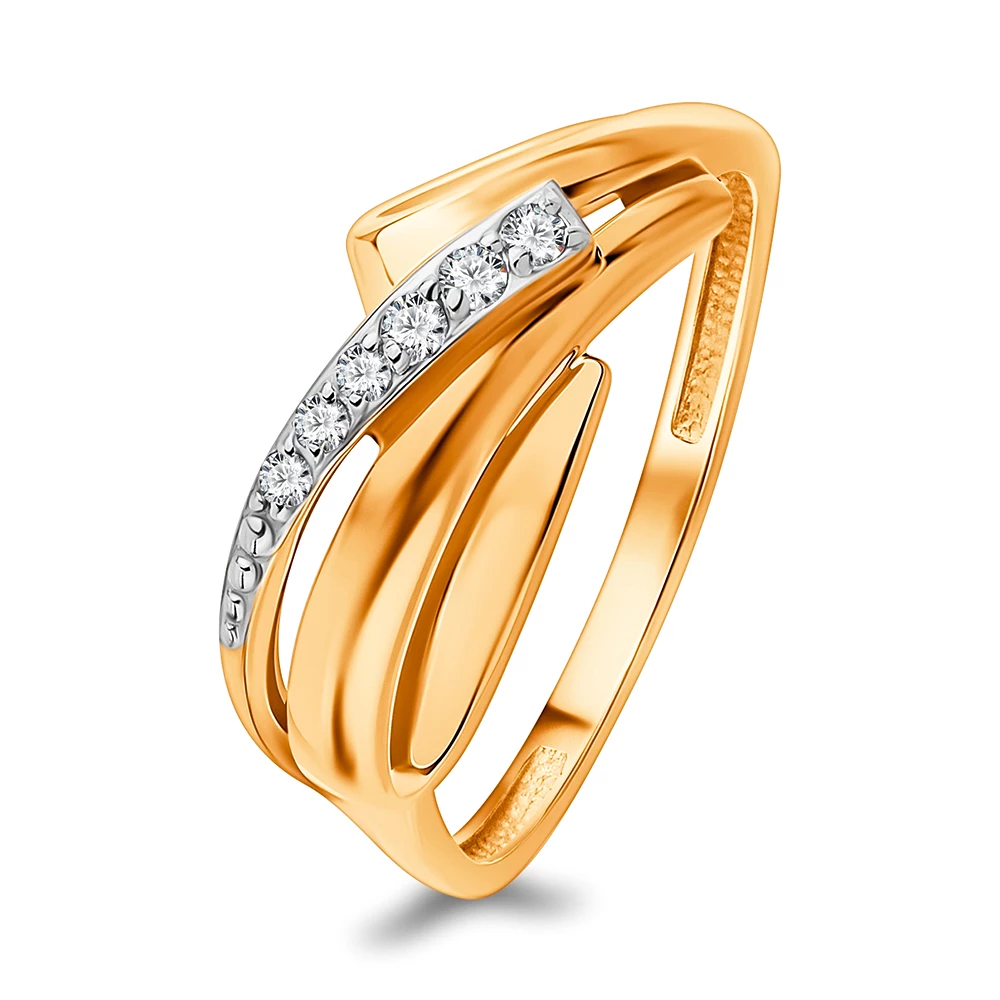 Кольцо с фианитами из красного золота 585 пробы