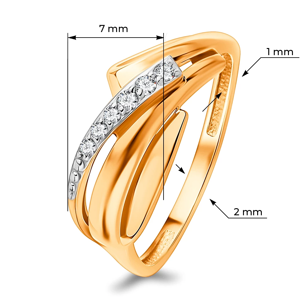 Кольцо с фианитами из красного золота 585 пробы