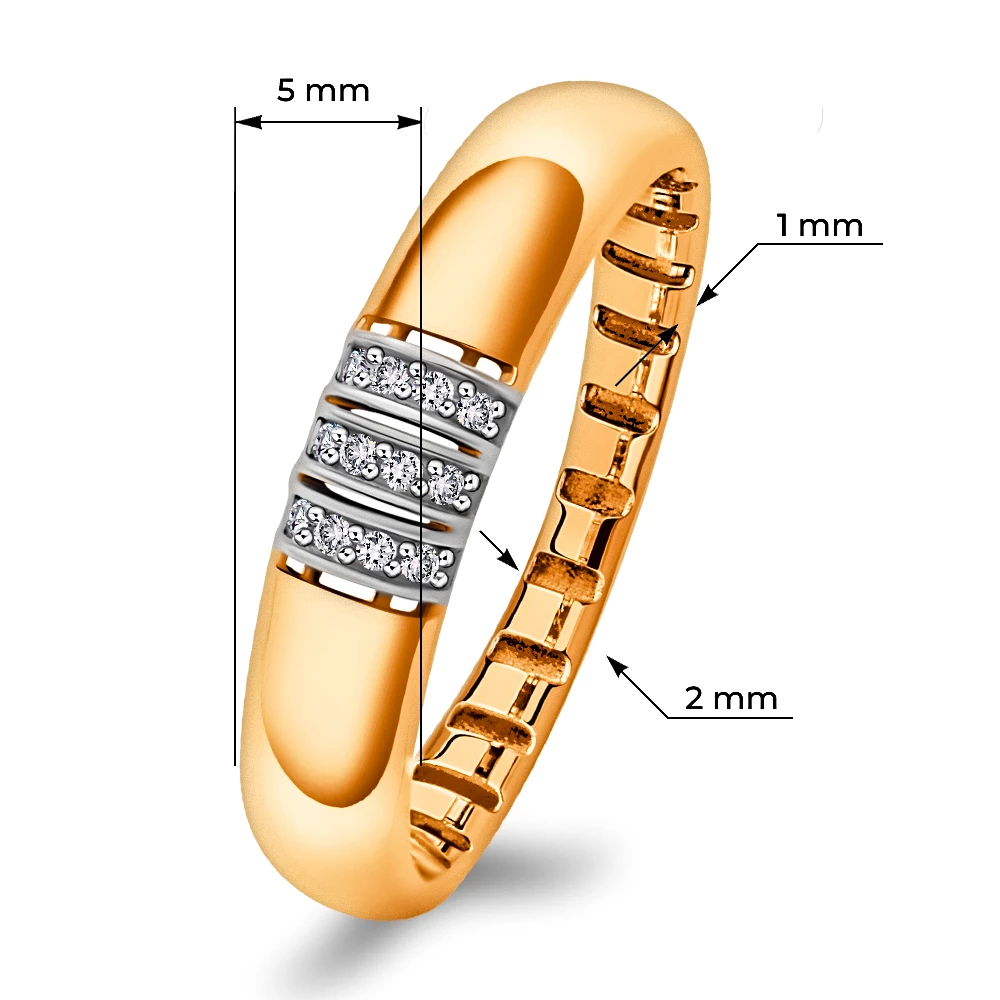 Кольцо с фианитами из красного золота 585 пробы