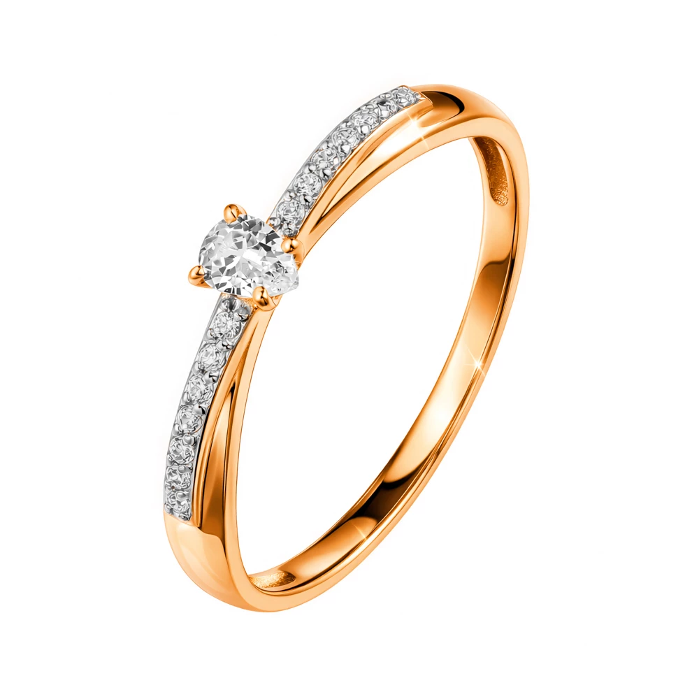 Кольцо с фианитами из красного золота 585 пробы