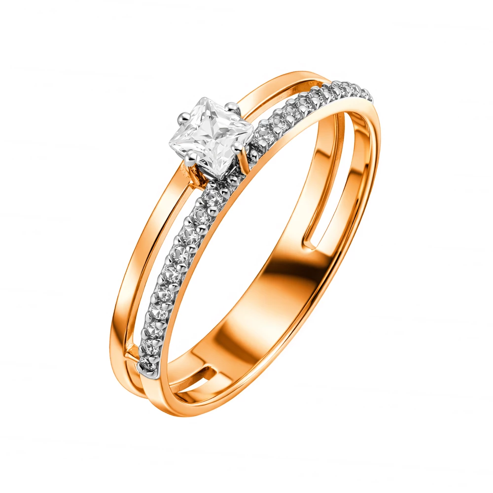 Кольцо с фианитами из красного золота 585 пробы