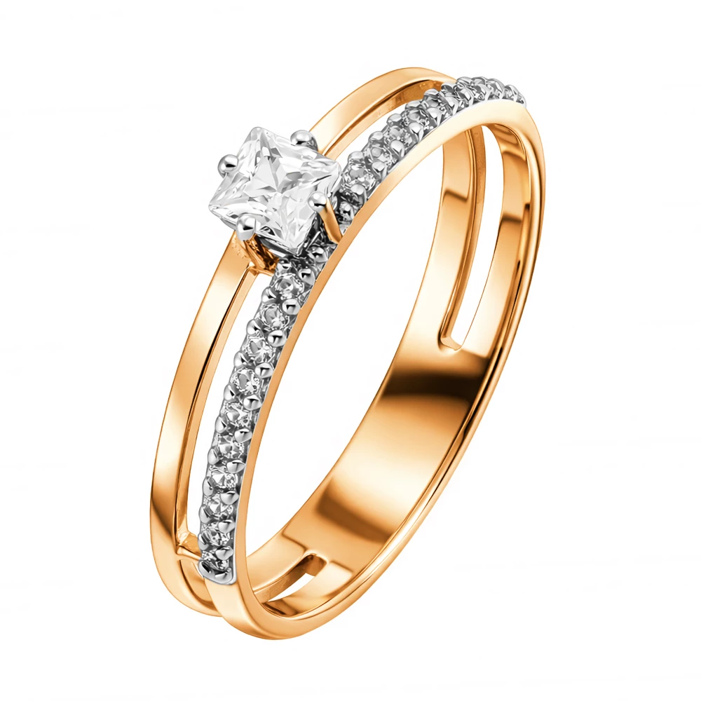 Кольцо с фианитами из красного золота 585 пробы