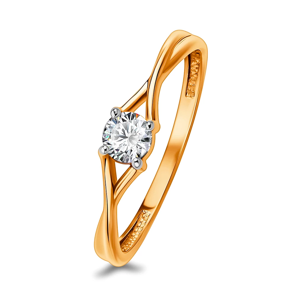 Кольцо с фианитом из красного золота 375 пробы