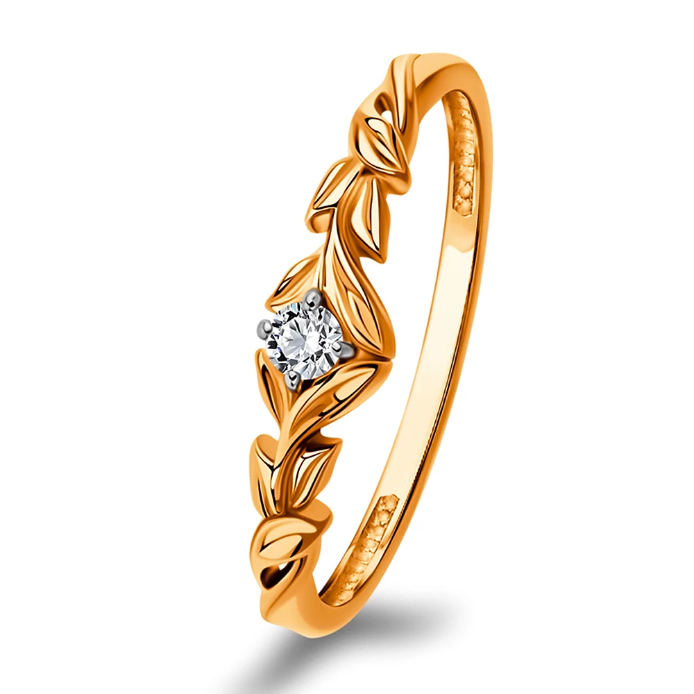 Кольцо с фианитом из красного золота 375 пробы