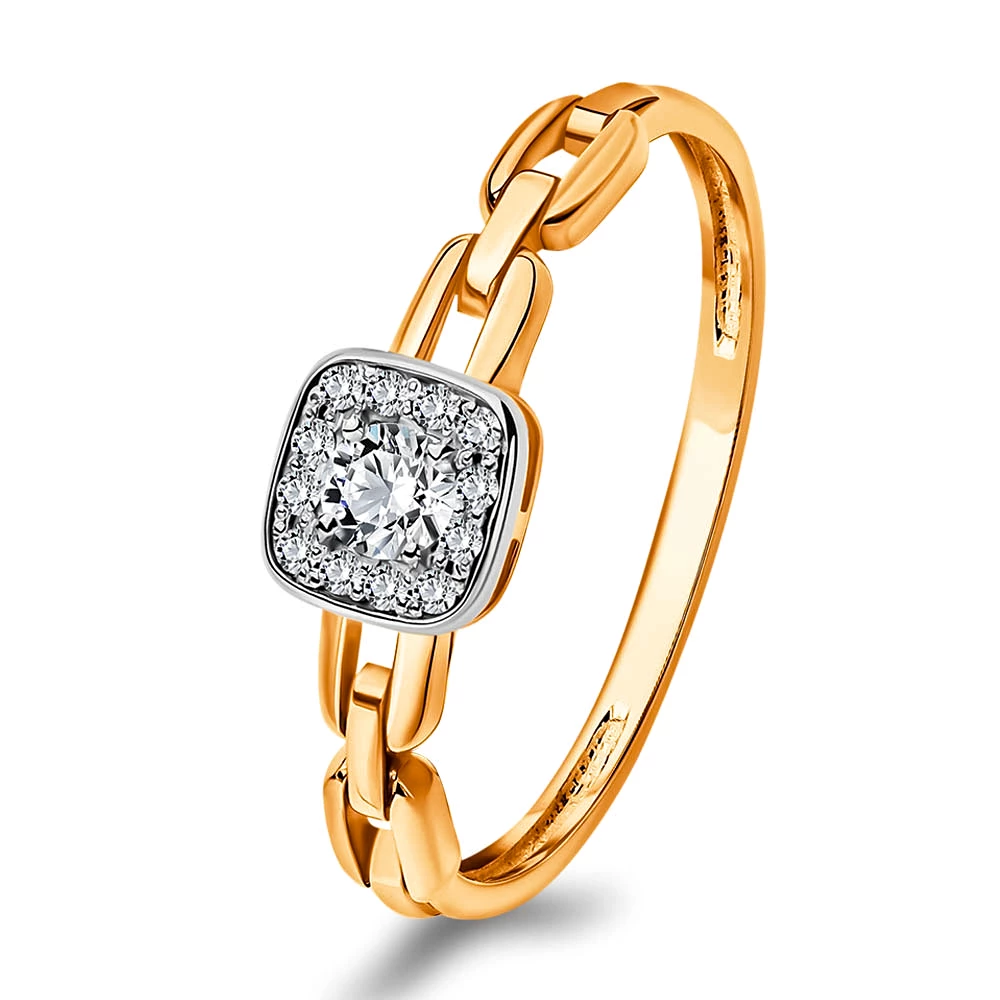 Кольцо с фианитами из красного золота 585 пробы