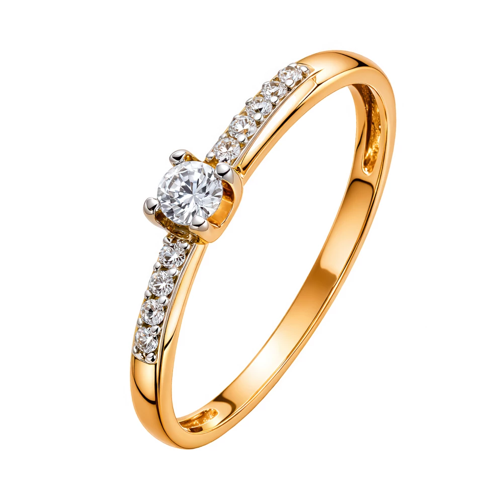 Кольцо с фианитами из красного золота 585 пробы