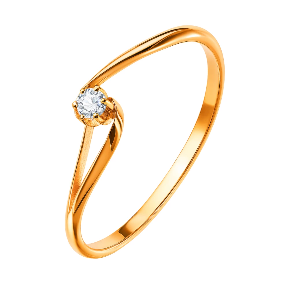 Кольцо с фианитом из красного золота 585 пробы