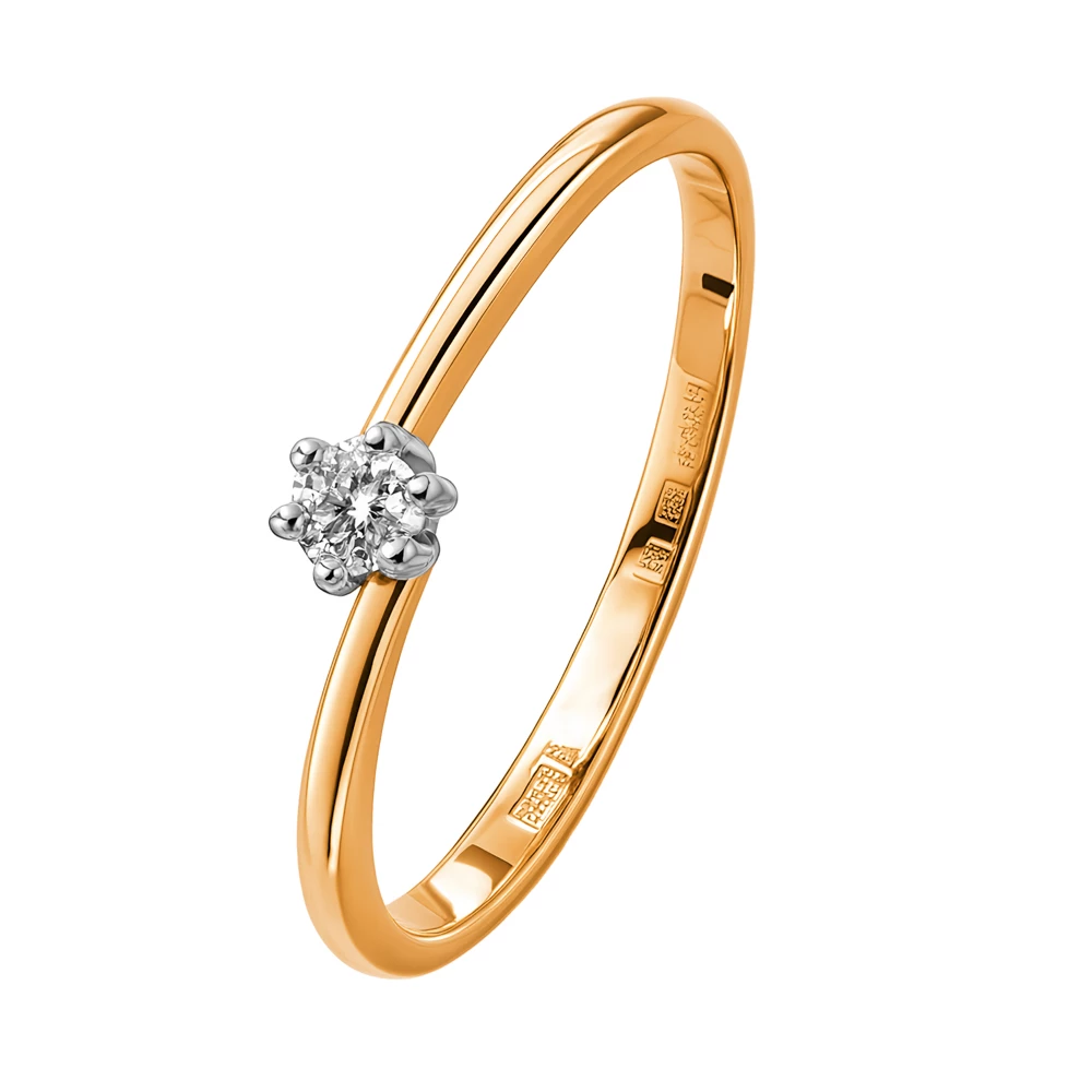 Кольцо с фианитом из красного золота 585 пробы