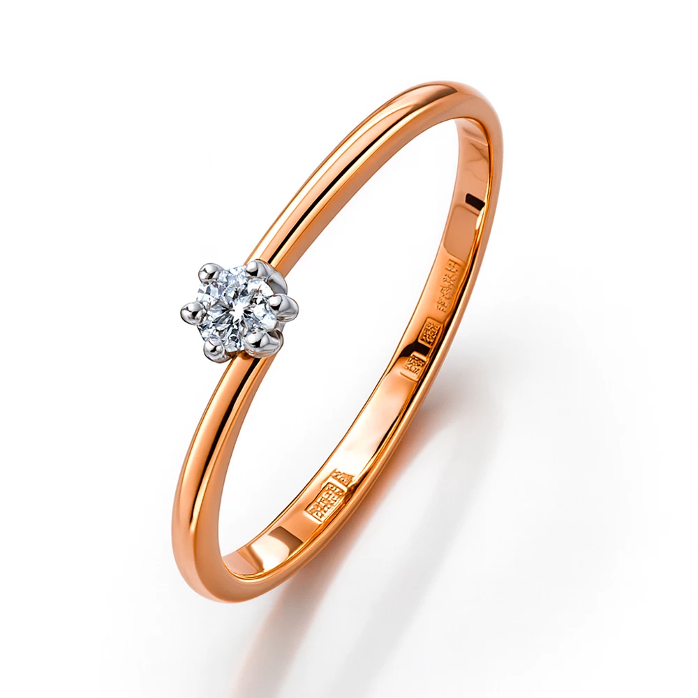 Кольцо с фианитом из красного золота 585 пробы