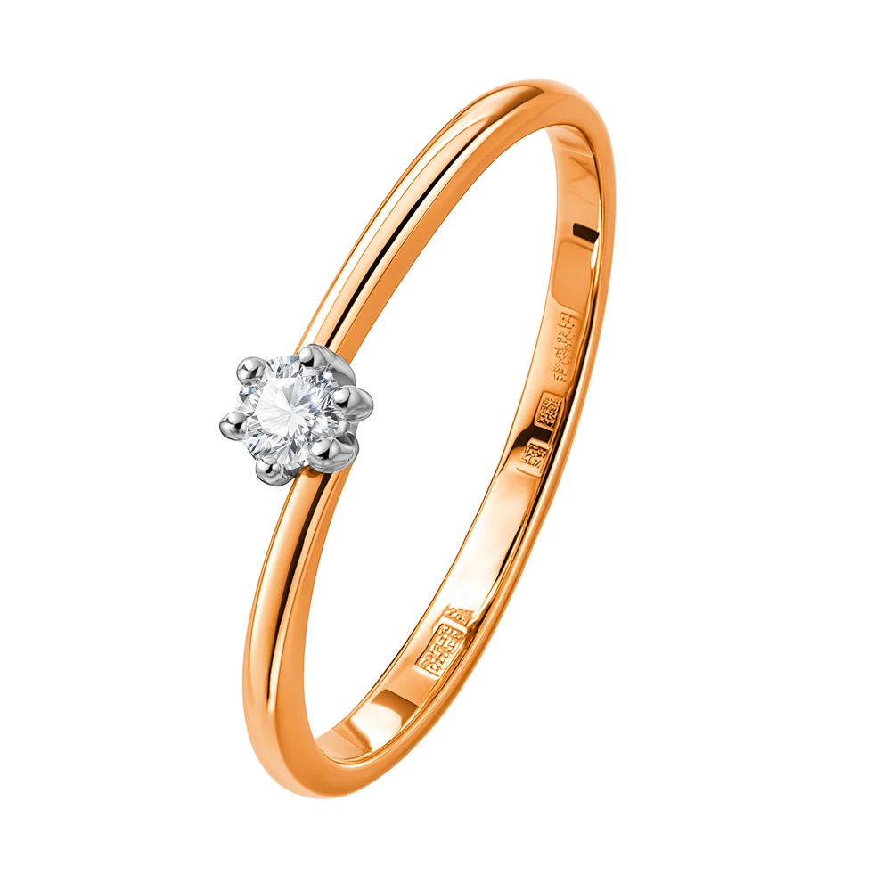 Кольцо с фианитом из красного золота 585 пробы