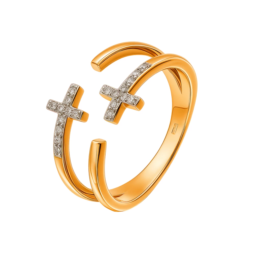 Кольцо с фианитами из красного золота 585 пробы