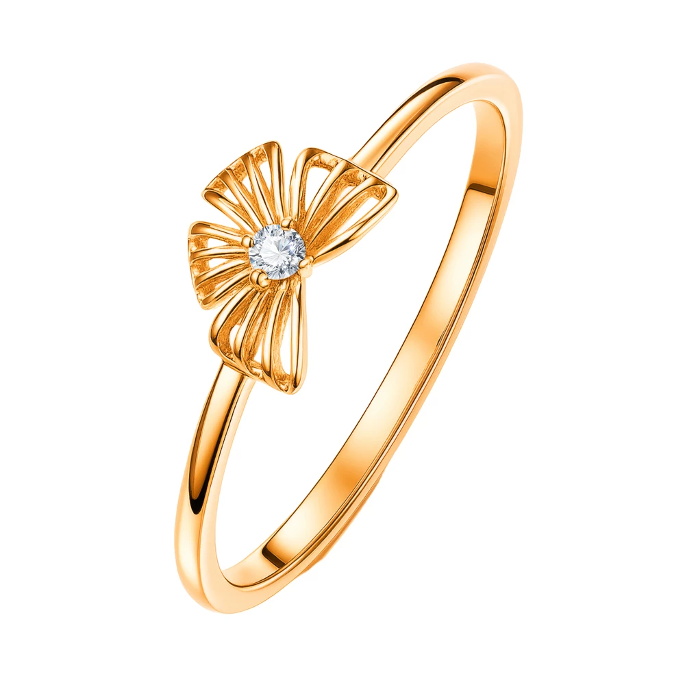 Кольцо с фианитом из красного золота 585 пробы