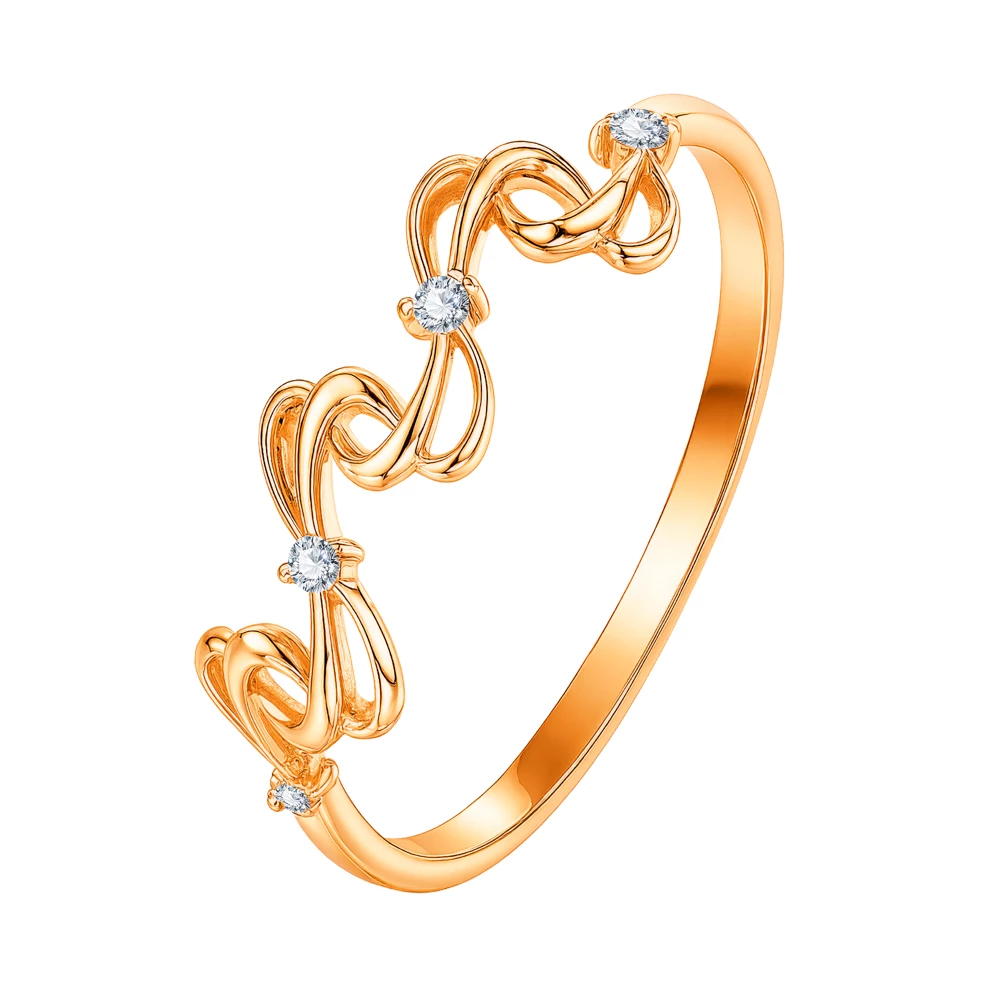 Кольцо с фианитами из красного золота 585 пробы