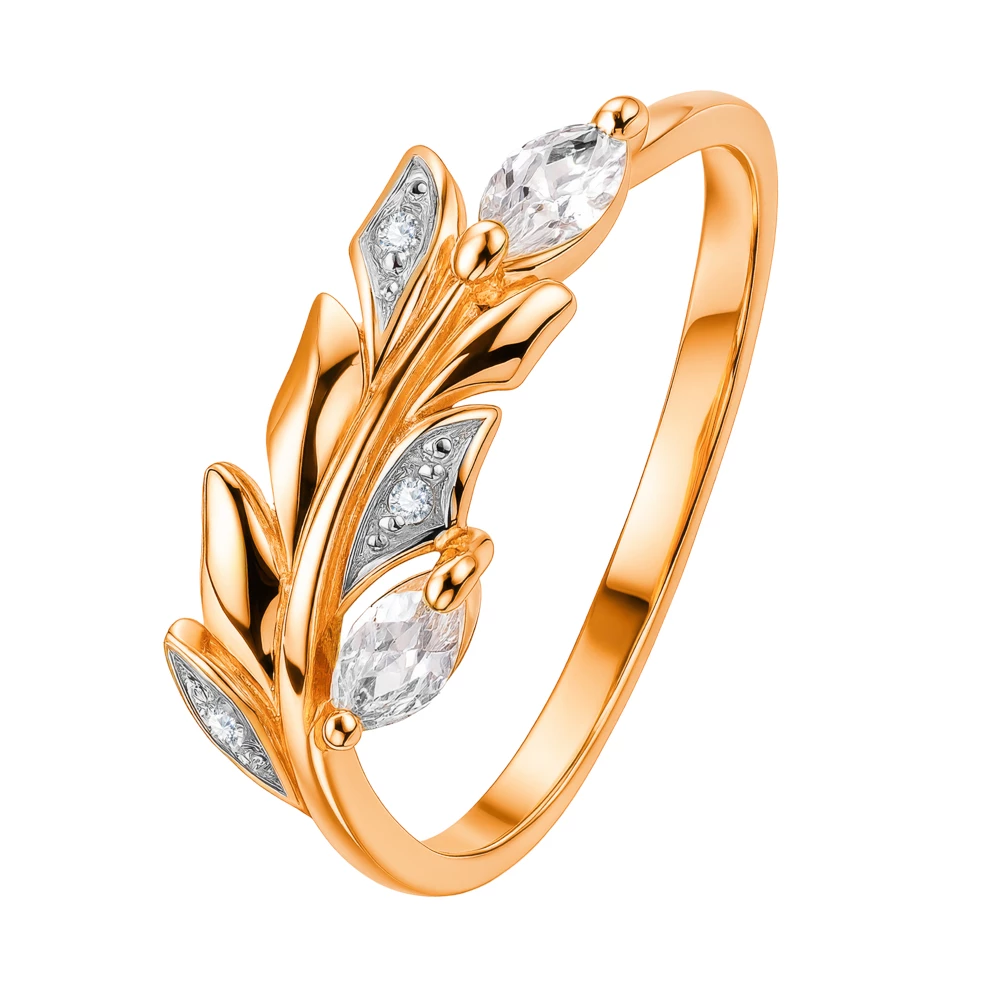 Кольцо с фианитами из красного золота 585 пробы