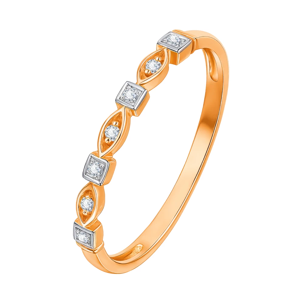 Кольцо с фианитами из красного золота 585 пробы