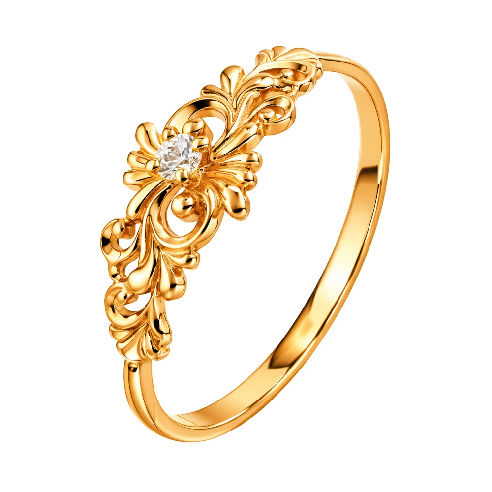 Кольцо с фианитом из красного золота 585 пробы