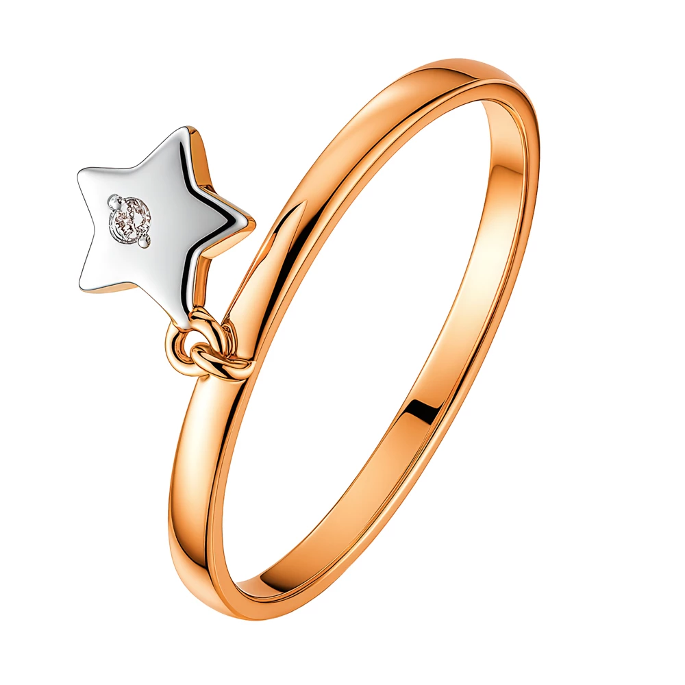 Кольцо с фианитом из красного золота 585 пробы