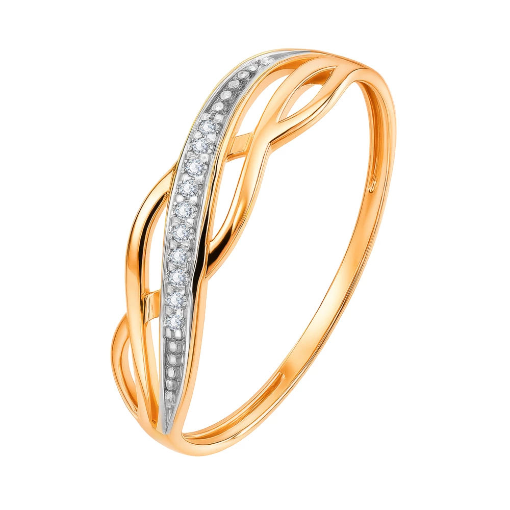 Кольцо с фианитами из красного золота 585 пробы