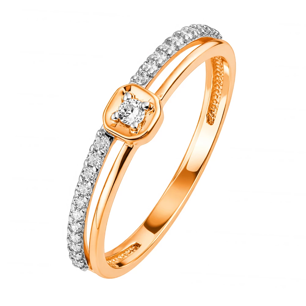 Кольцо с фианитами из красного золота 585 пробы