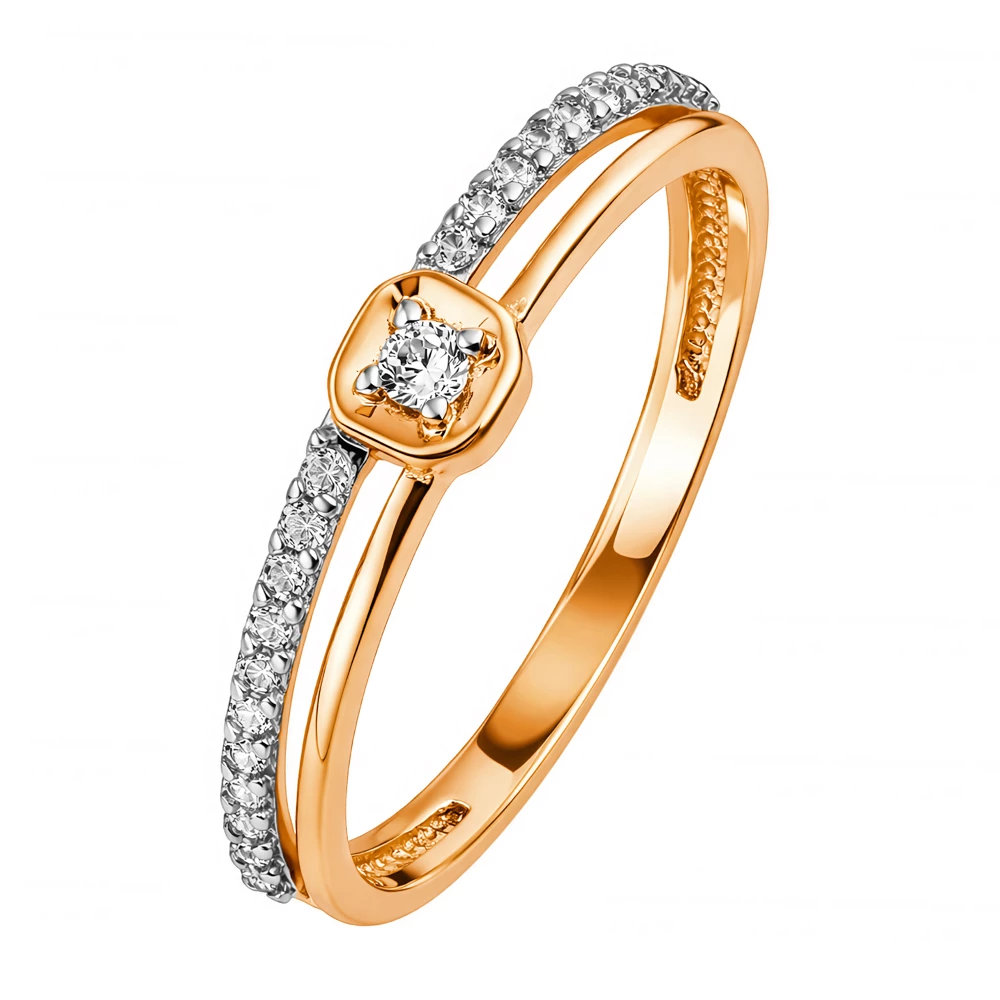 Кольцо с фианитами из красного золота 585 пробы